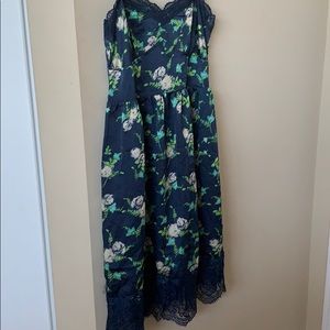 Forever 21 Blue Floral Print Silk Dress